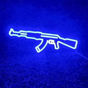 Gun Neon Signs Game Room Decoration Led Sign for Game Room Room Wall Bar Bedroom Decor Children Room Neon Light Party Wall Decor Toy Gun Neon Light Blue