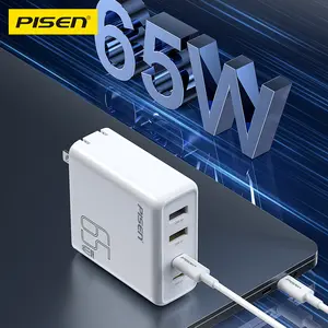 PISEN 65W USB C Fast Charger - 4ft USB-C Cable, 4-Port Compact Foldable GaN Charger Universal Compatible Cell Phone, Computer, Fast Charging Power Supply