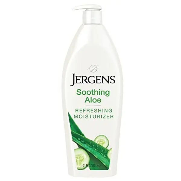 Jergens Soothing Aloe Body Lotion For Dry Skin, Moisturizer, 21 fl oz | Cucumber Extract, Hydralucence Blend, Smooths Texture, Enhances Radiance, Long-Lasting Moisture