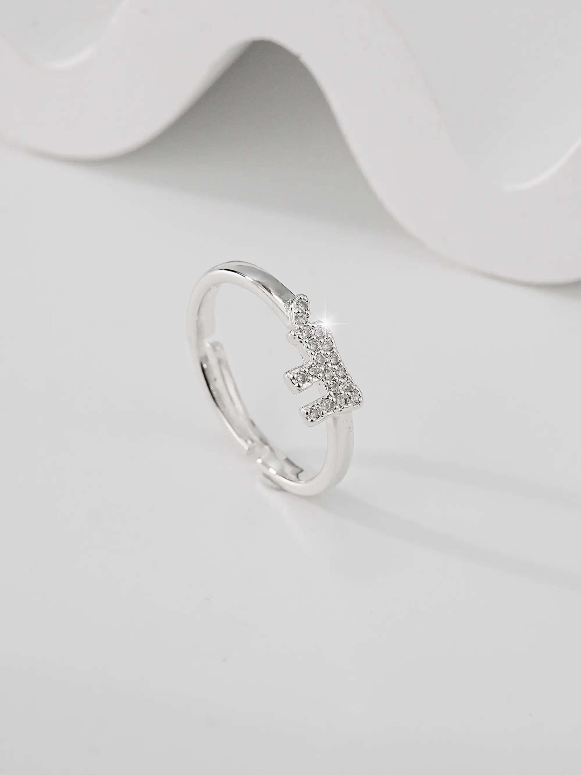 S925 Silver Letter M Zircon Open Ring, Hypoallergenic Adjustable Design, Elegant Rhinestone Accent, Perfect for Daily Wear & Gifts