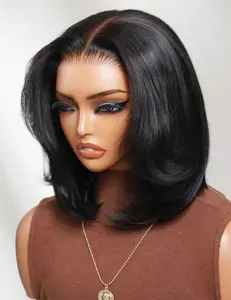 Bob Wig 13x4 HD Lace Front Wigs Human Hair 180 Density Bone Straight Human Hair Wig Glueless Bob Wig Human Hair 13x4 HD Transparent Lace Frontal Wigs Brazilian Virgin Short Bob Human Hair Lace Frontal Wig With Baby Hair For Women Natural Color