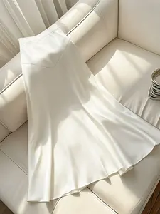Women's Satin Midi Skirt, High Waist A-Line Design, Smooth and Soft, Elegant and Chic, Suitable for Office, Dinner, Daily Wear, Lightweight and Wrinkle-Resistant, Minimalist Luxury