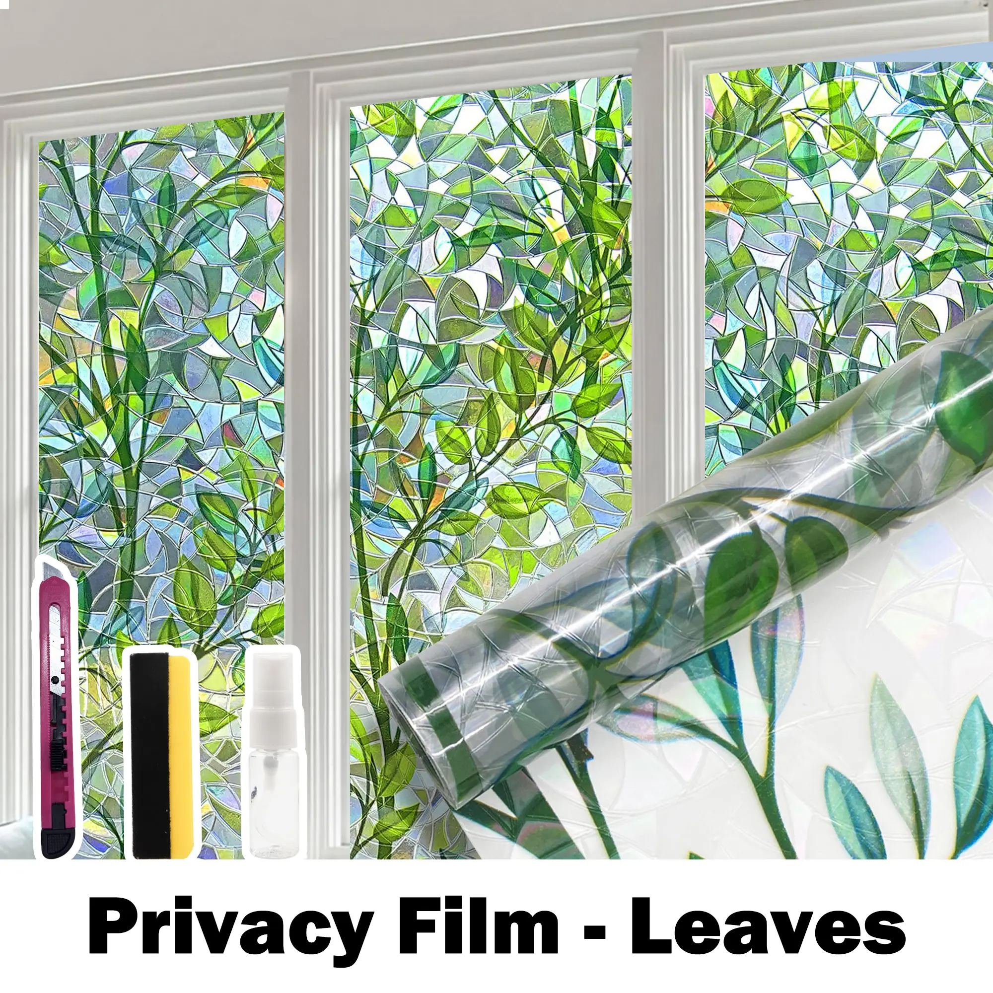 1 Count Window Privacy Film, Tear and Stick – Easy to Install with Full Set of Tools，Easy to Remove Without Leaving Residue
