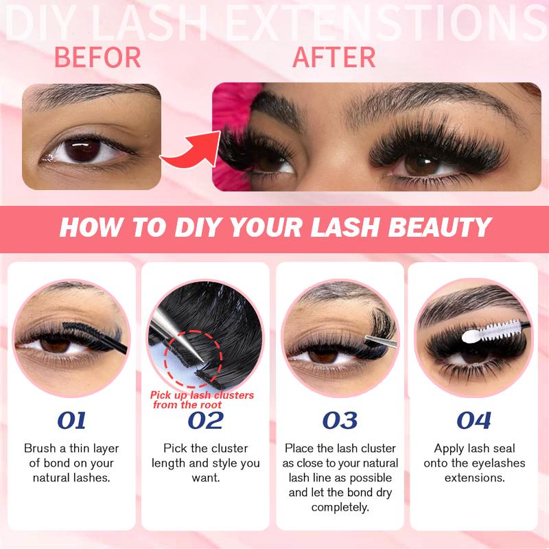 16-25mm Fluffy Lash Clusters 300D High-Density Soft D-Curl Individual Mega Volume Lashes for Beginners Makeup Lightweight Plant Fiber Easy Application