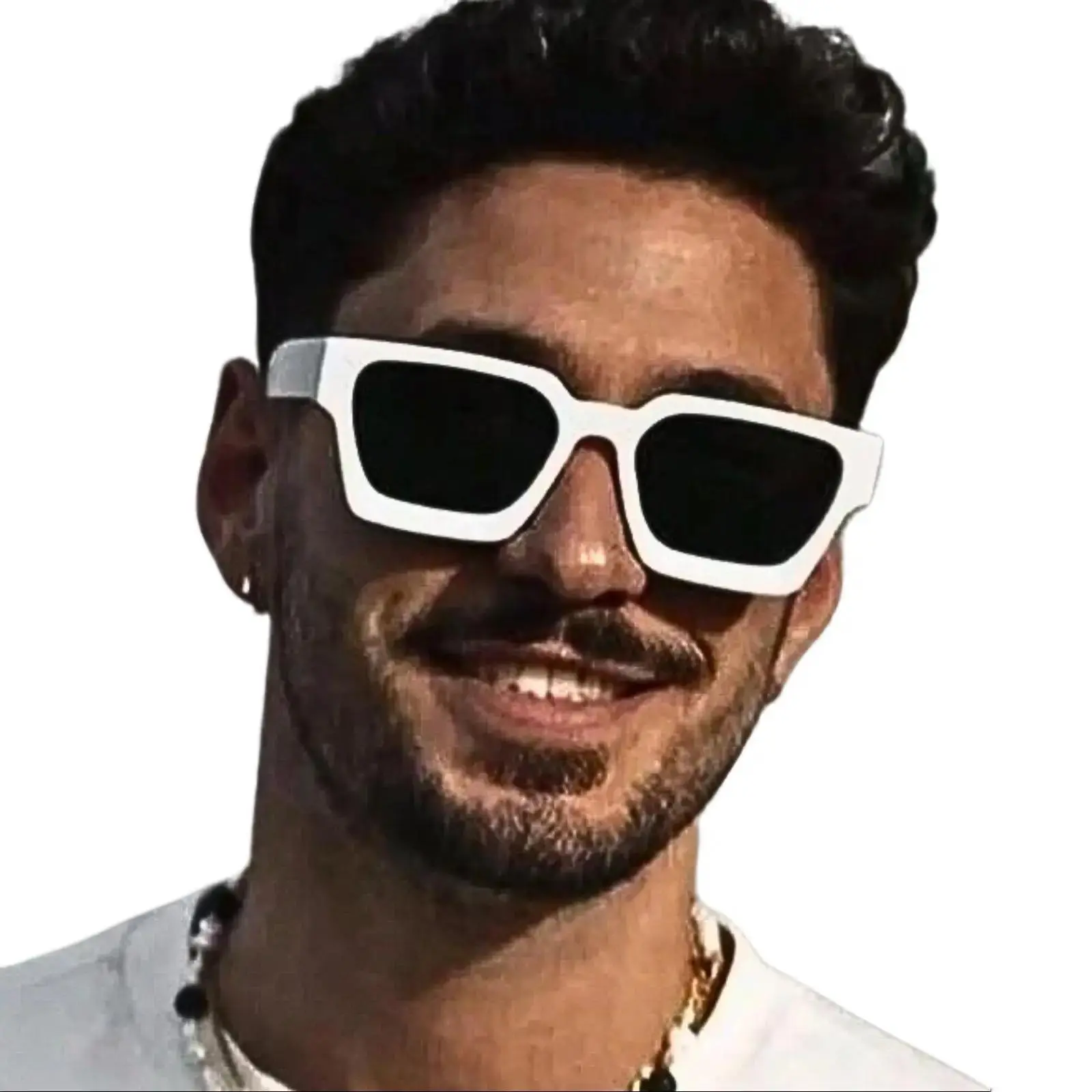 1 Pair Men's Square Classic Fashion White Glasses Suitable for Daily, Holiday and Travel Use Beach Sunglasses Accessories