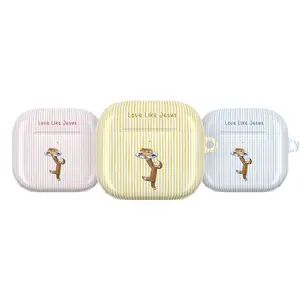 Curious George AirPods Case – Love Like Jesus Christian Quote Cover, Cute Monkey Pastel Stripe AirPods Pro/Pro 2, AirPods 1/2/3/4 Cases – Faith Inspired Gift Idea