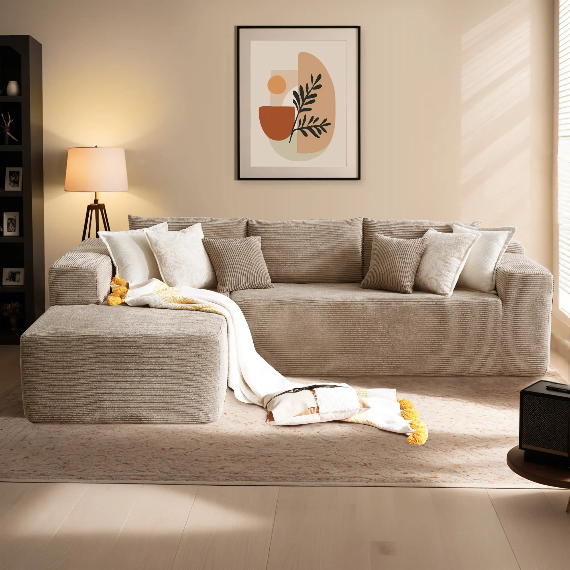 Camel Corduroy Left Chaise