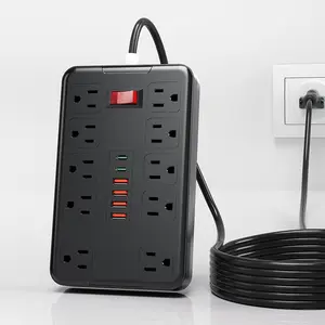 16 in 1 Surge Protector Power Strip - 10 Outlets with 6 USB (2 USB C) Charging Ports, Flat Plug Extension Cord, 5Ft Braided Extension Cord, Dorm Room Essentia