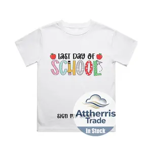 Last Day of School Sign My Shirt Boy Girl Kid Cotton T-shirt, Graphic Print Round Neck Short Sleeve Casual Tee for Boys Girls