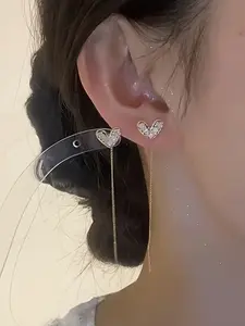 Elegant Heart-shaped Rhinestone Lightweight Earring Set, Alloy Chain Design Elegant Minimalist Earrings, Casual Fashion Jewelry Accessories Gift for Women & Girls All Season Wear