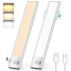 IMOLI Closet Lights, 1-2Pack LED Rechargeable Under Cabinet Lighting Wireless, 3 Color Temps, Dimmable Motion Sensor Light for Makeup Lighting， Kitchen, Pantry, Bedroom Corridor