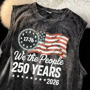 "We The People" 250 Years Anniversary USA Tee, Vintage American Flag Graphic Tank Top, 1776 Patriotic Sleeveless Shirt for July 4th Independence