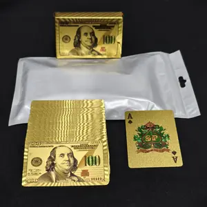 A Deck of 24k Gold Playing Cards with Dollar Pattern, 55pcs Waterproof & Flexible Poker with Box - Classic Magic Tricks Tool for Party, Game, Videos, Social Media and Creative Content Use. (Includes a Bonus Pack of Prop Paper)