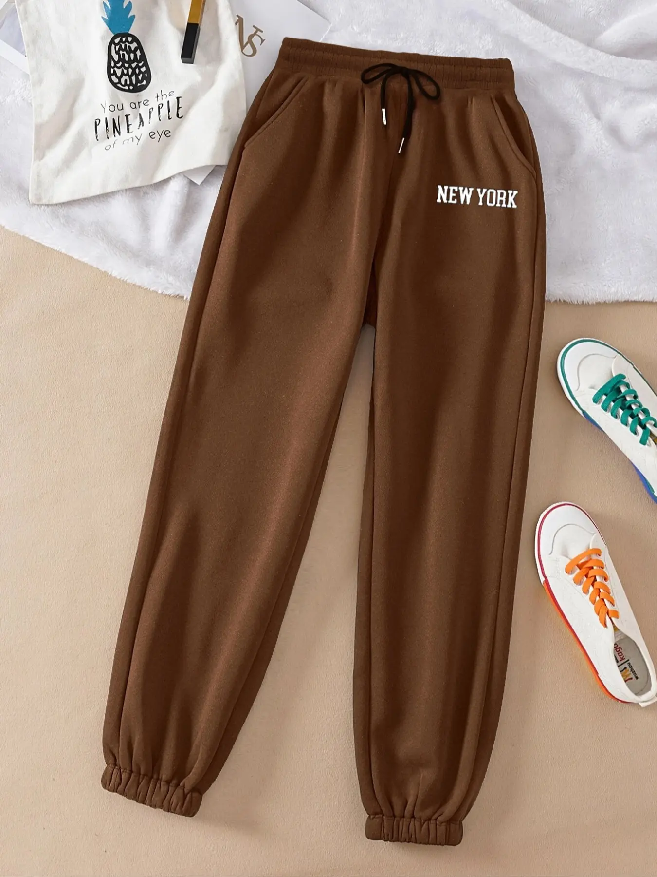 Autumn Winter New Style Letter Print New York Casual Loose-Fit Long Pants, Thickened Warm Fleece Lined Sweatpants for Men & Women