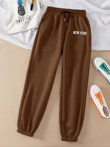 Autumn Winter New Style Letter Print New York Casual Loose-Fit Long Pants, Thickened Warm Fleece Lined Sweatpants for Men & Women