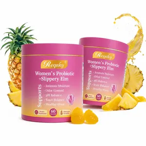 Reqaky Women's Probiotic Gummies with Slippery Elm & Prebiotics Lactobacillus Blend for pH Balance & Dryness Hawaiian Pineapple Flavor 60 Count support woman withslippery solution dryness-hawaiian
