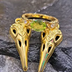 AAA Quality Peridot and Zirconia Fine Gemstone Gold Plated Celctic Knot Medieval Ring Size 7.