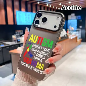 Autism Grandma Love Pattern Phone Case for iPhone 17 16 15 14 Pro Max 13 12 11 XR XS Plus Air E IMD Hybrid Plate Hologram Shockproof Durable Hard Cover