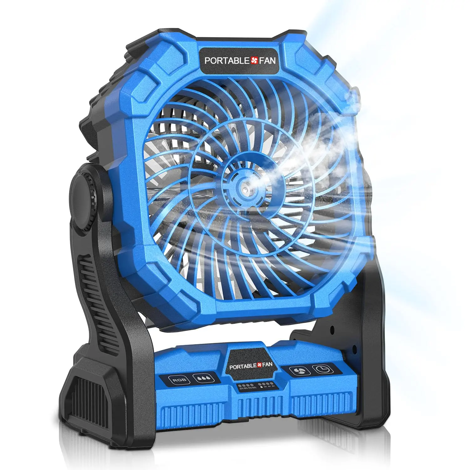 NUNET Portable Misting Fan, Camping Fan with 20000mAh Battery, 8-18H Runtime, 250mL Water Tank, RGB LED Lights, USB Output & Hanging Hook for Outdoor & Indoor Cooling (Blue)