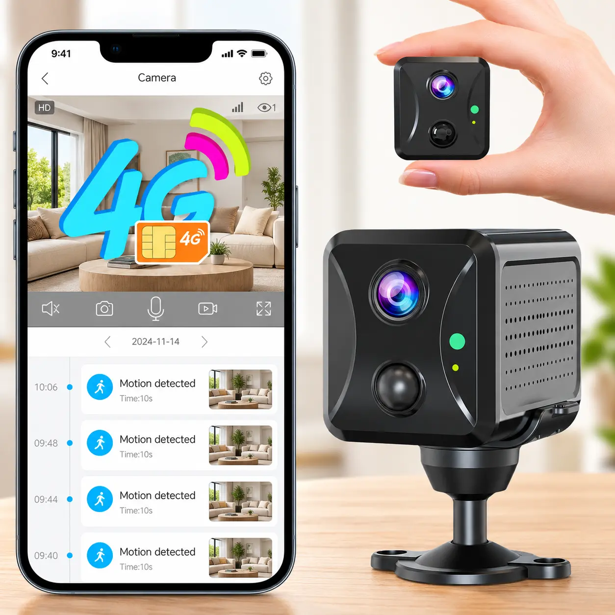 4G LTE Cellular Security Camera, 1080P Rechargeable Wireless Camera with PIR Motion Detection, Night Vision, 2-Way Audio, Built-in Micro SIM Card, 300MB Trial Connection Data, Memory Support, No WiFi Needed