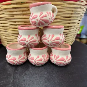 Pink Mini  tequileros mexicano barro  shot set of 6