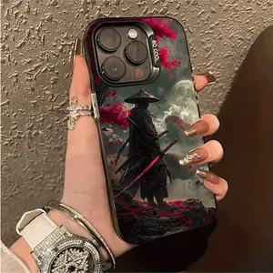 Phone case for iPhone 16 Pro Max 15 Plus 14 13 12 11 XR XS Night Bloody Samurai Art Pattern Anti-Scratch Shockproof Pocket-Friendly durable Cover