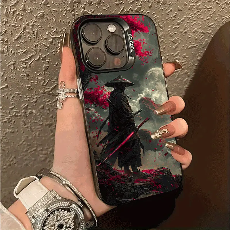 Customized 1.2mm Slim Soft Silicone Phone Case for iPhone 16 Pro Max,15 Plus,15,14,13,12,11,XR,XS - Night Bloody Samurai Art Pattern, Comfy Hold, Non-Slip, Scratch Resistant, Shockproof, Pocket-Friendly Durable Shockproof Phone Accessory