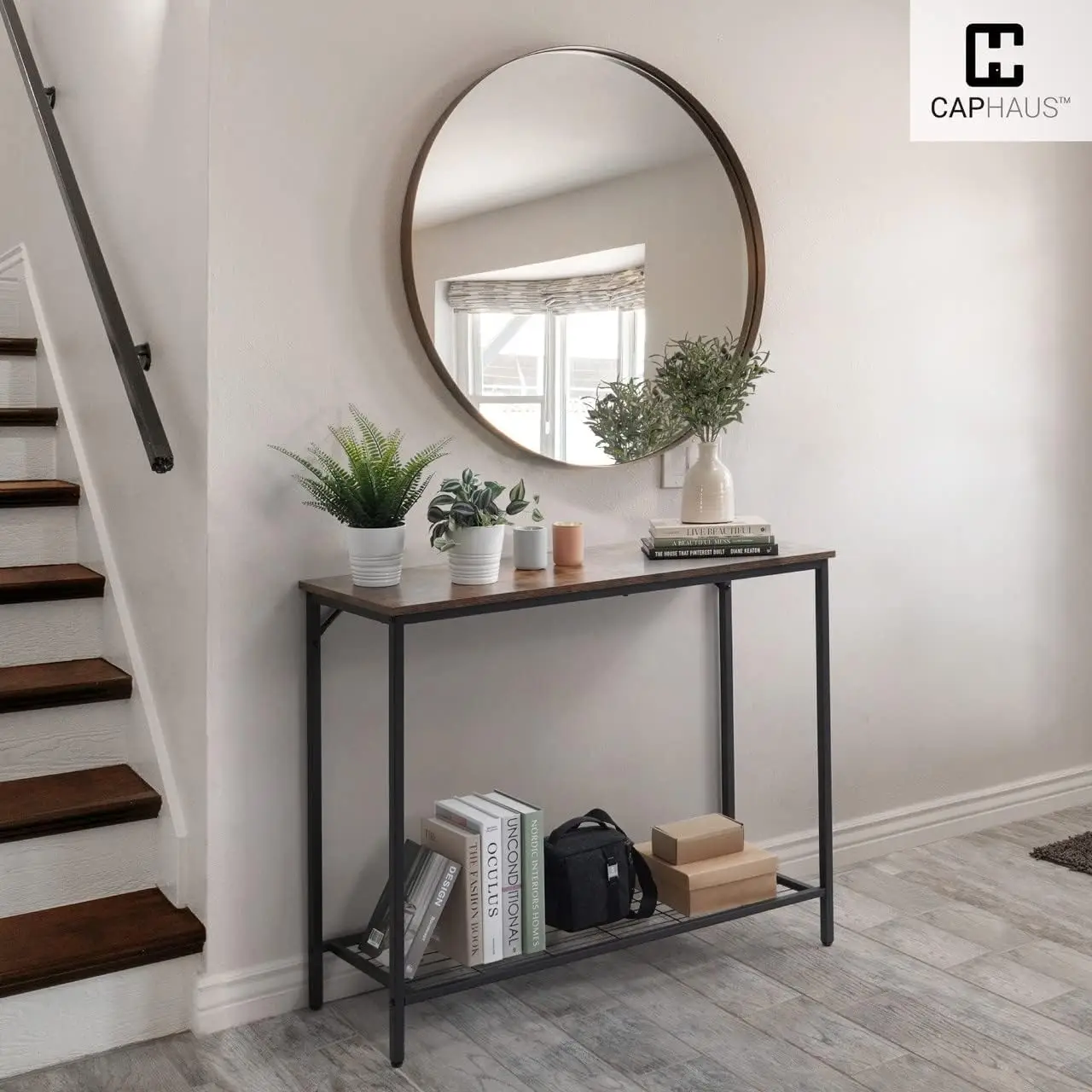 CAPHAUS 2-Tier Sofa Table w/ Storage Shelf for Living Room, Console Table w/ Shelves for Entryway, Kitchen, Balcony, Entrance Table for Hallway w/ Sto