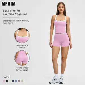 MFVIM Women's Sportswear Tank Top & High Waisted Hip Lifting Shorts Gym Yoga Exercise Clothing Two-Piece Workout Outfit Quick-Drying Mesh Activewear Fitness Suit SpringStatements