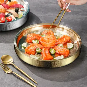 1PC Stainless Steel Reusable Serving Tray with Ice Compartment, Food Grade Cold Storage Dish for Shrimp Cocktail Party Appetizers