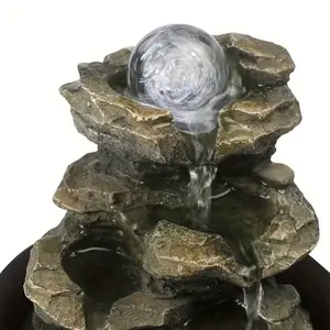 Indoor Fountain Resembling a Rock Tabletop, Featuring LED Lights And Standing 8.3 Inches Tall. This Desktop Waterfall Fountain Serves As a Humidifier Suitable for Your Living Room, Office, Or Bedroom