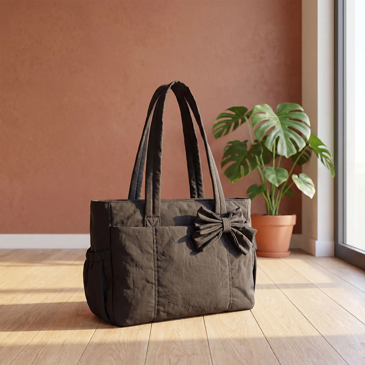 Women's Bow Tote Bag - Lightweight Gym-Style Shoulder Bag, Commuter-Friendly with Cute Bow, Multiple Compartments for Work, Travel, Gym-Style Shoulder Bags