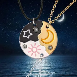 Sun, Moon and Star Cloud Magnetic Jewelry Set, 3/4 Pieces Puzzle BFF Necklace & Bracelet, Sparkling Rhinestone Matching Jewelry, Cute Friendship Gifts for Best Friends & Sisters, Perfect for Birthday, Anniversary and Valentine’s Day