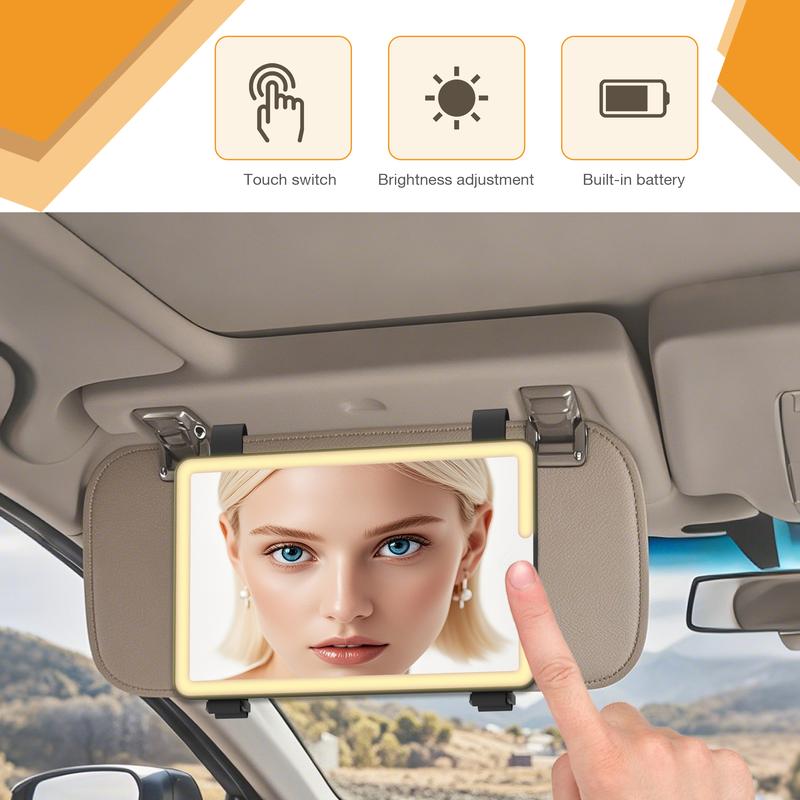 USB & Mobile Lights CCar Sun Visor Vanity Mirror, Rechargeable LED Makeup Mirror with 3 Light Modes & 58 LEDs,Dimmable Touch Control, Type-C Charging, Adjustable Strap for Cars