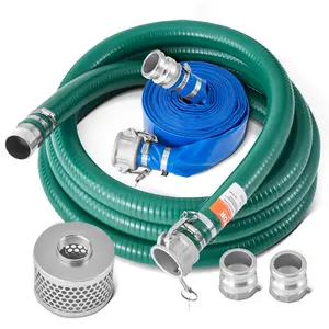 VEVOR Suction Hose Kit for Water Pump,  with 2 in x 50 ft Blue Backwash Hose, 20 ft Green Suction Hose, and Steel Round Hole Strainer, Camlocks, Clamps, Cam & Groove Adapter, for Multiple Purposes