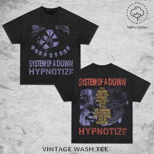 Retro System of a Down Hypnotize Tracklist Oversized Hoodie Washed Cotton, Heavy Metal & Rock Band Shirt, Style Vintage Grunge vs Goth vs Punk for Unisex Rocker Clothing