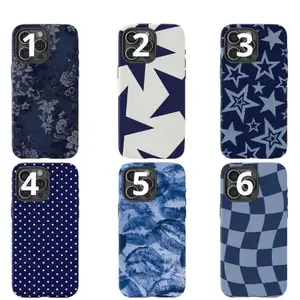 Navy Blue Phone Case With Stars and Polka Dots, Aesthetic Y2K Classic Cover 11 - 17