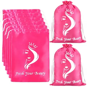 Satin Pouches with Drawstring - Soft Silk Satin Storage and Travel Bags for Bundles, Wigs, Hair Extensions, Tools, Business Gifts (1 PCS Pink)
