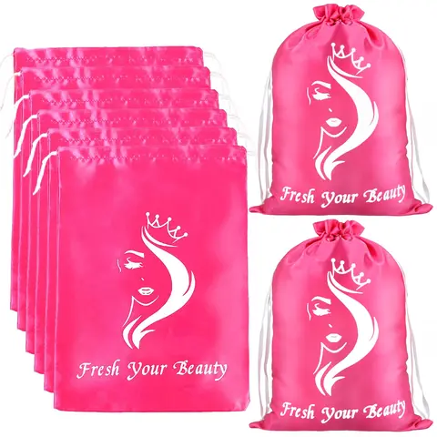 Silky Satin Drawstring Pouch - Travel Packing Organizer with Drawstrings, Silky Satin Feels Luxe, Anti-Static, Travel Ready, Frizz-Reducing for Wigs & Hair Extensions, Ideal for Girlfriend Gifts (1 PC Pink)