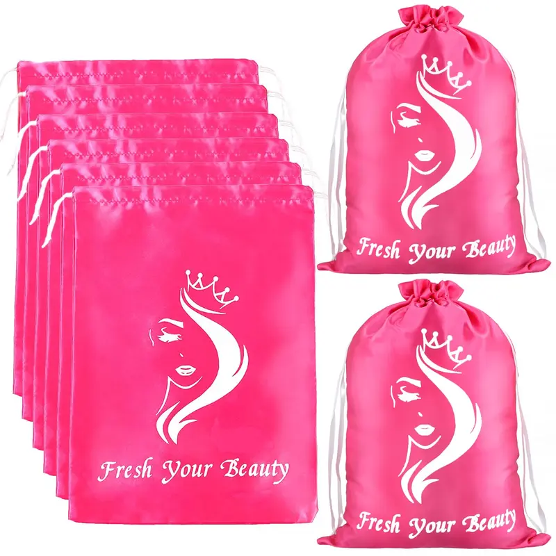 Silky Satin Drawstring Pouch - Travel Packing Organizer with Drawstrings, Silky Satin Feels Luxe, Anti-Static, Travel Ready, Frizz-Reducing for Wigs & Hair Extensions, Ideal for Girlfriend Gifts (1 PC Pink)