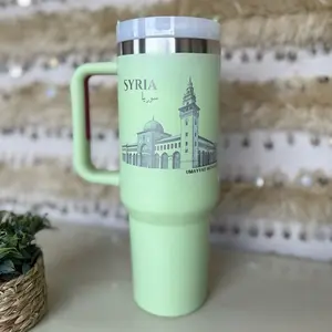 Laser-Engraved Syria Tumbler 40oz Stainless Steel Double Wall Insulated Vacuum Flask with Lid Handle & Straw Gift for Him Her