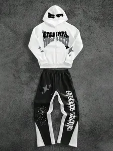 Tiktok Trendy Printed Sportswear Set, Eternal Anger & Star Print Loose, Casual Comfortable Daily Wear at Home, Athleisure Wear Set