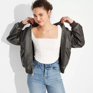 Women's Faux Leather Bomber Jacket - Wild Fable