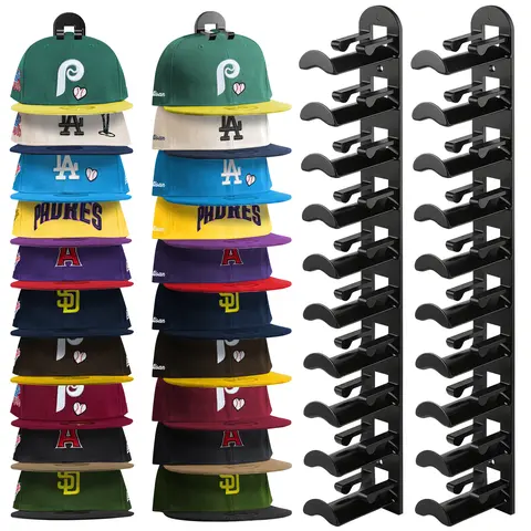 2 Hat Organizer For Baseball Caps Hat Rack For Men Wall-mounted Hat Storage with Strong Adhesive and Nail Hold up to 20 Hats Space-saving Hat Hanger for Closet Door Bedroom Easy Access Display Installation Cap Rack On Wall Hat Hook Decoration
