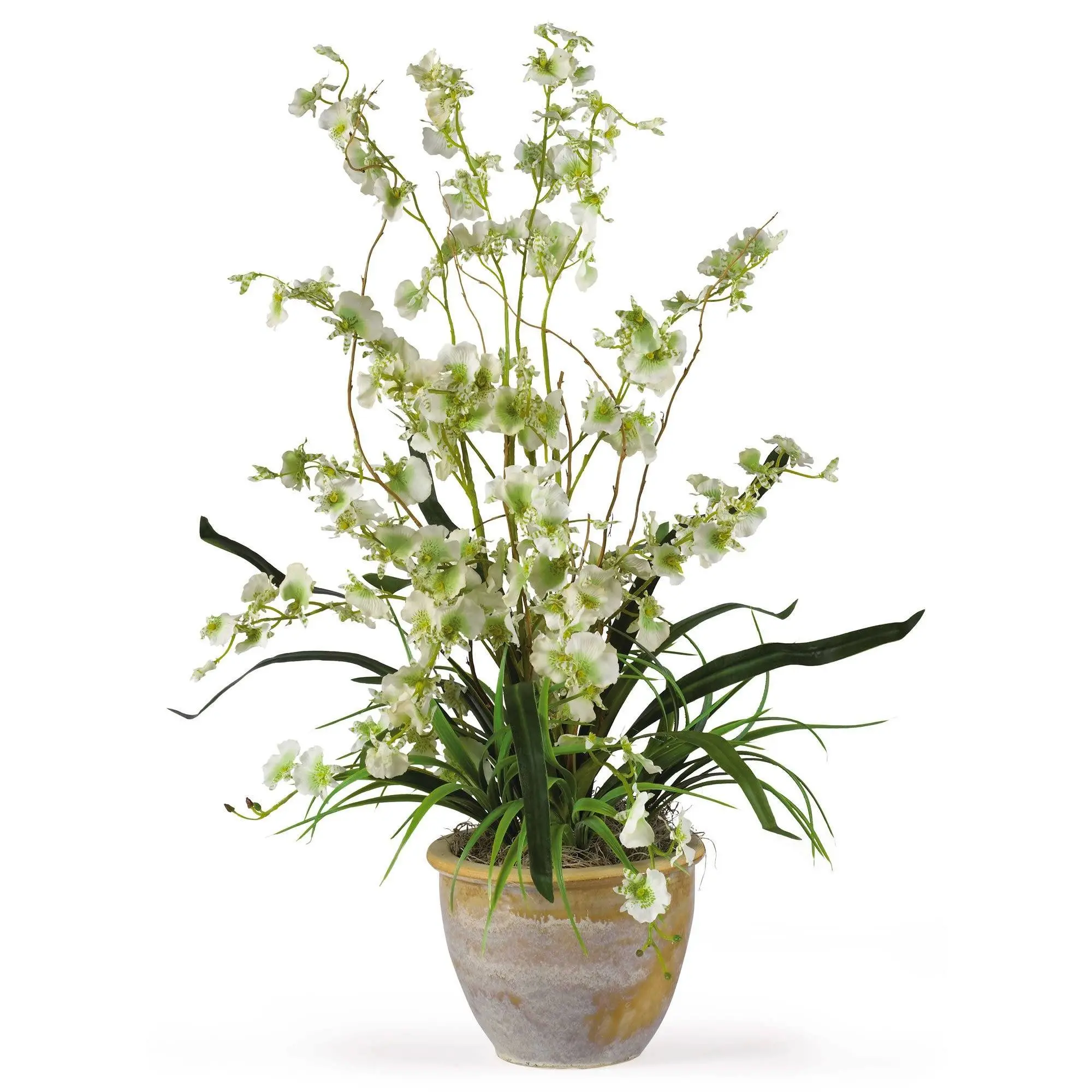 Dancing Lady Silk Orchid Arrangement with Ceramic Pot - Indoor Plants, Decorative Home Accent