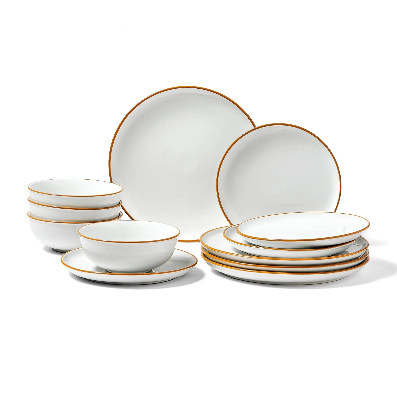 VEVOR Aesthetic Minimalist Ceramic Dinnerware Set, Service for 4 (12 PCS Round Plates & 24oz Bowls), Scratch-Resistant Everyday Dishes, Dishwasher & Microwave Safe for Dessert, Salad, Dishwasher Safe