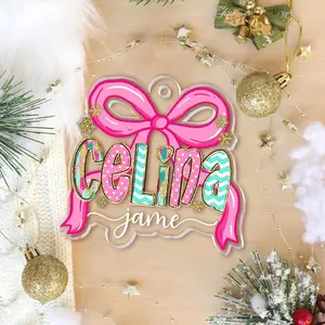 [NEW] Personalized Girls Christmas Ornament, Custom Acrylic Ornament with Name, Coquette Bow Ornament