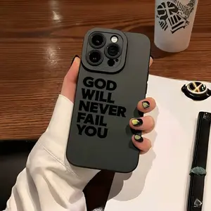 [1pc TPU Phone Case] 1pc TPU Black English Pattern Full Cover Mobile Phone Case |   Suitable for iPhone 16 15 14 13 12 11 promax