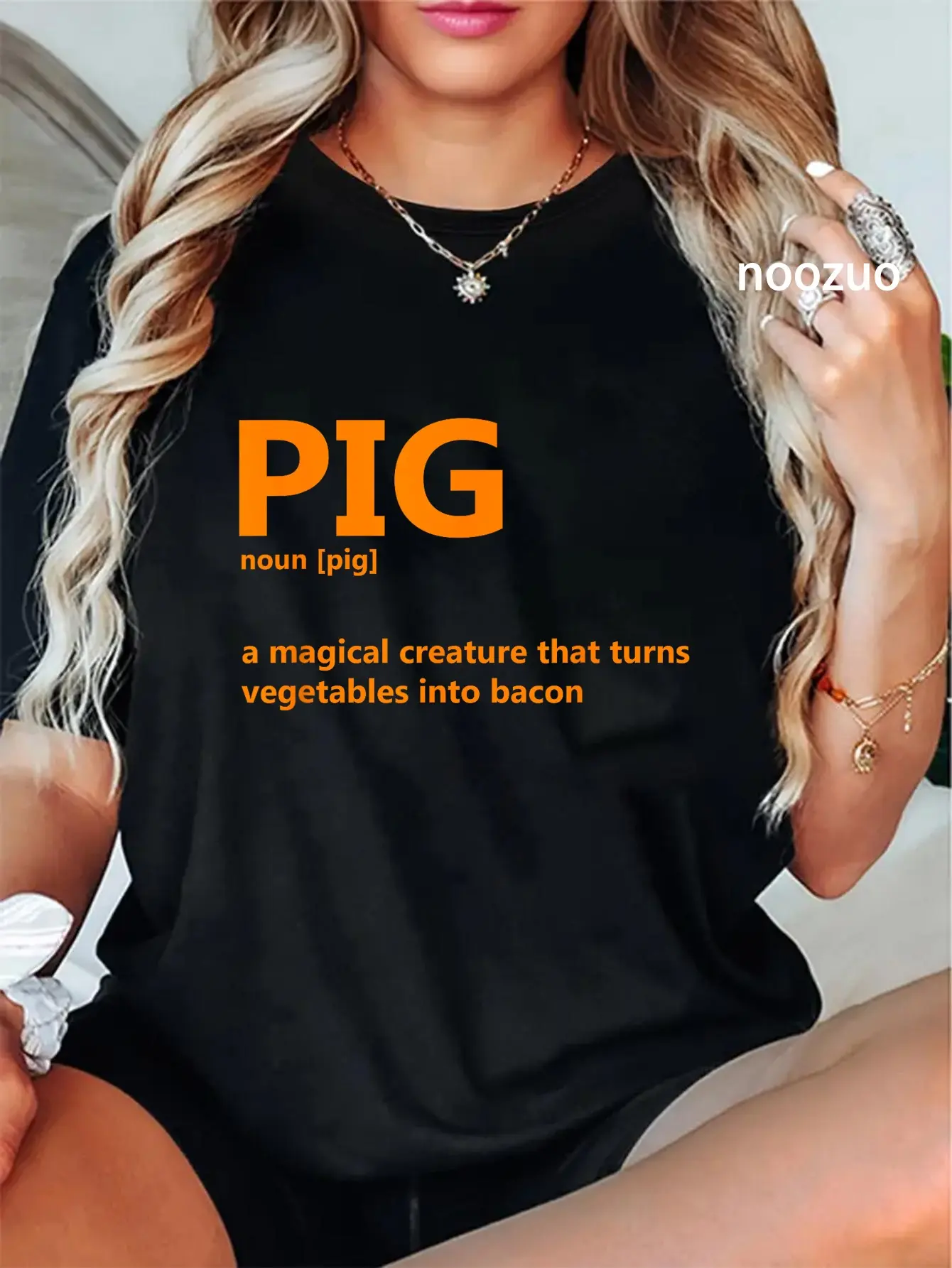 Women's 100% Cotton Vintage Graphic T-Shirt - Unisex, Funny Bacon Definition Print, Short Sleeves, Streetwear, Playful Look, All Seasons Casual Everyday Top, Tshirt, Funny Pig Bacon Definition, Pig Bacon Art