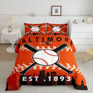 Feelyou Microfiber Bedding Set - Youth-Targeted Baltimore-Themed Duvet Insert, Softball Game Linens, Bed Comforter Sets